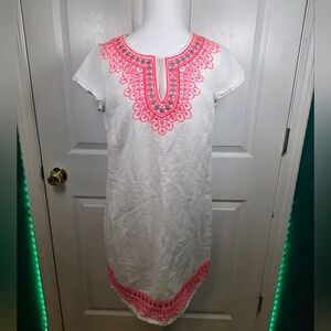 Vineyard Vines White Linen Blend Embroidered Shift Dress 4